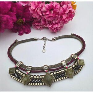 Ann Taylor LOFT Signed Statement Bib Necklace, Gold Tone, 21 In Adj Art Deco